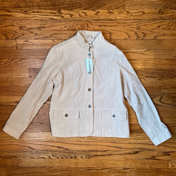 Chico's Jackets & Blazers - Chicos Women’s Suede Gray Jacket Sz 1 Button Front Military Mandarin Collar NWT
